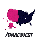 United States map with the western states highlighted in pink and the text /dmrequest below.