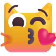 A yellow cartoon cat winking and blowing a pink heart kiss.