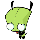 GIR the robot from Invader Zim crying with large teary eyes.