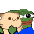 Bongo Cat and Pepe the Frog appearing together in a cute, animated meme style.