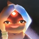 A Sky: Children of the Light character wearing a hood with a realistic human face superimposed over it.