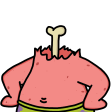 Patrick Star standing with his head missing and a bone sticking out of his neck.