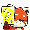 A cute red panda holding up a yellow Uno reverse card with a smug expression.