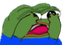 Pepe the Frog with a distorted face looking extremely panicked and overwhelmed.