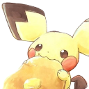Pichu happily eating a piece of food with a joyful expression.