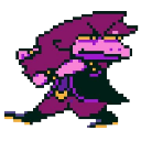 Susie from Deltarune with a smug, unimpressed facial expression in pixel art style.