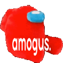 Red Among Us crewmate plushie rotating with the word amogus written in white text.