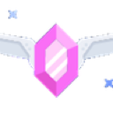 A pink crystal with white wings in a pixel art style.