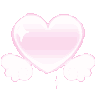 Four pink pixel hearts with white wings and small sparkles floating in a row.