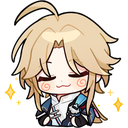 Anime character with blonde hair and a smug, closed-eye smile.