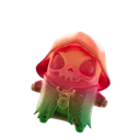 Gummy Grim reaper character with a skull face and gradient body from red to green.