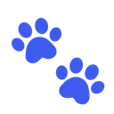 Two blue paw prints on a black background.