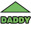 The word DADDY in bold green letters sits beneath a simple green triangular roof shape.