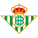 Real Betis club crest featuring green and white stripes with a gold crown on top.