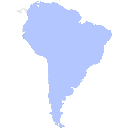 South America continent silhouette in light blue against a black background.