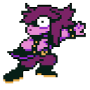 Susie from Deltarune with wide eyes and a shocked expression in pixel art style.