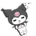 Kuromi with a pink skull on her hood slowly fading out with a calm expression.