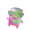 A neon-colored character wearing oversized green sunglasses with a smug expression.
