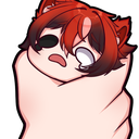 Anime character with red hair and a distressed expression being firmly squeezed by a large hand.
