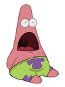 Patrick Star sitting with his mouth wide open in a look of extreme shock and panic.