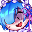 Rem from Re:Zero with a wide-eyed, panicked expression and nervous blush.