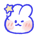 A white bunny with pink cheeks winking with a small yellow star next to its head.