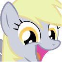 Derpy Hooves with a wide, happy, and slightly cross-eyed expression.