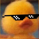 A fluffy yellow duckling wearing black pixelated deal with it sunglasses.