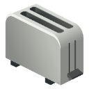 Toaster in a simple pixel art style with a red lever.