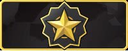 A golden star centered within a jagged, dark gray badge frame.