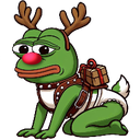 Pepe the Frog wearing reindeer antlers and a red nose while crawling.