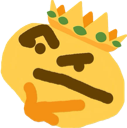 Yellow thinking emoji wearing a golden crown with a smug expression.