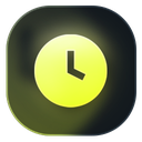 Clock icon representing a loading spinner with a yellow face and black hands.