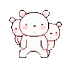 A cute pink lamb with fluffy wool dancing happily with hearts floating nearby.