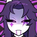 Anime girl with purple hair and star face markings looking annoyed and unimpressed.
