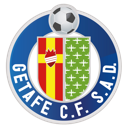 Getafe CF club crest featuring a soccer ball on top and a shield with red, yellow, and green patterns.