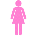 A simple, solid pink silhouette of a person standing.