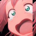 Ruby Kurosawa from Love Live! with a wide-open mouth and tears streaming down her face in an extreme reaction.