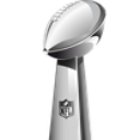 Vince Lombardi Trophy standing upright with the NFL logo visible on the base.