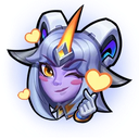 Soraka winks and makes a finger heart gesture surrounded by floating yellow hearts.