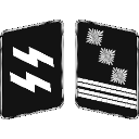 Collar tab insignia featuring the SS runes and three pips on a black background.