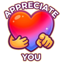 A colorful gradient heart with a hand pointing at the viewer and the text Appreciate You.