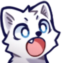 A white wolf character with wide eyes and an open mouth in a surprised, excited expression.