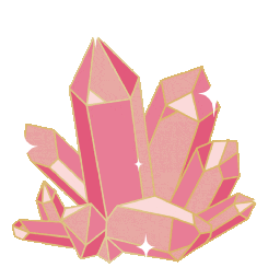 A cluster of pink, pixelated crystals with golden outlines and small white sparkles.