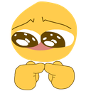 Yellow emoji face with large, teary eyes and blushing cheeks, holding its index fingers together in a shy, pleading gesture.