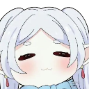 Frieren with white hair and pointed ears making a smug, closed-eye smirk expression.