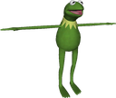 Kermit the Frog standing in a rigid T-pose position.