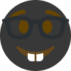 Nerd face with dark skin, wearing black glasses and showing prominent front teeth.