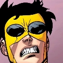 Invincible character gritting his teeth with a strained and angry expression.