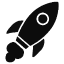 Rocket ship taking off with a trail of exhaust.